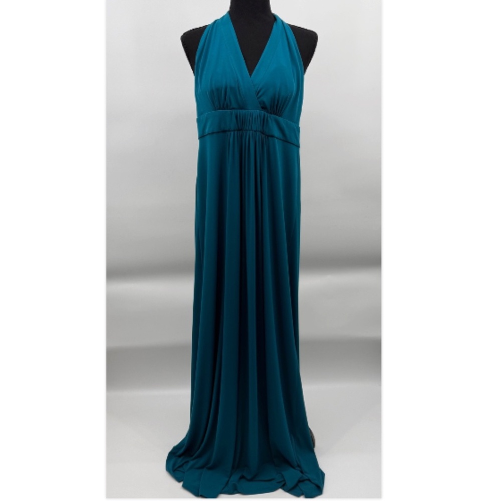 Jessica Simpson Dress Women Small Blue Teal Halter Maxi 90s Y2K Stretch Evening